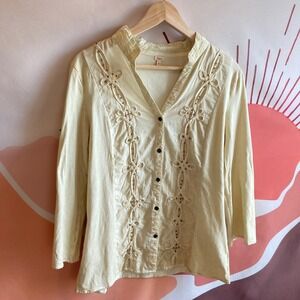 Reba Embroidered Shirt Women's L Long Sleeve Button Up Boho Top
